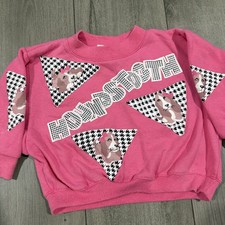 Vtg 90s Toddler Girls Spumoni sweatshirt Houndstooth Dogs Pink USA Made 4-6 