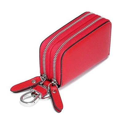 Key Fob Case Genuine Leather, Double 3.07 x 1.97 inches (L x W) Red Regular