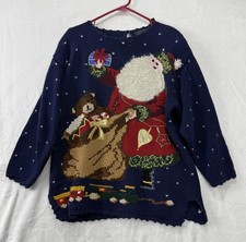 Vintage 90s Croft Barrow Knit Christmas Holiday Sweater Santa Bear Size Large