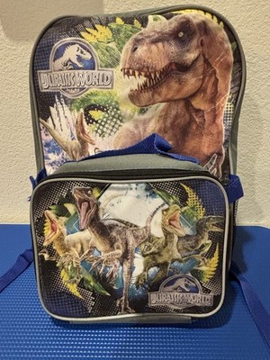 Jurassic World Kids Backpack w/ Matching Lunchbox Set T-Rex Dinosaurs NWT