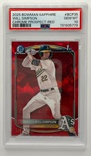 2025 Bowman Sapphire Will Simpson Chrome Red /5 Athletics PSA 10