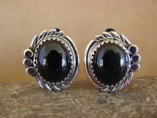 Navajo Sterling Silver Onyx Post Earrings by Delores Cadman