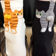 Cartoon Cat Butt Socks Funny 3D Animal Cotton Mid Tube Socks Cute Gift Idea