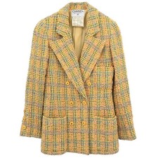 Chanel Double Breasted Jacket Tweed Yellow 94A #36 112267