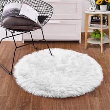 Goolela White Round Rug - 4ft Circle Fluffy Faux Fur Washable Shag Plush Rug ...