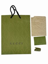 Gucci Green Paper Bag w Tissue, Receipt Envelope Ribbon 10.3x13.5x5.5