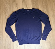 Men  s Polo Ralph Lauren V-Neck Long Sleeve Sweater Large Blue Jumper
