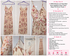PAWS Women's XL Floral Maxi Dress Beige Pink High Low Sleeveless Adjustable Stra