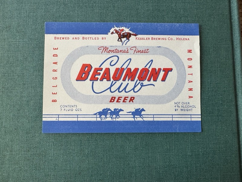 Helena Brewing Co Beaumont Club Beer Bottle Label Horse Equestrian Montana Mont