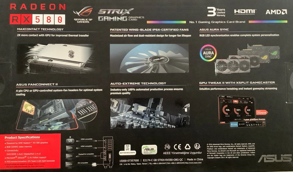 ASUS ROG STRIX RX 580 8GB GDDR5 Gaming Graphics Card ROG-STRIX-RX580-O8G-GAMING - Image 2 of 4