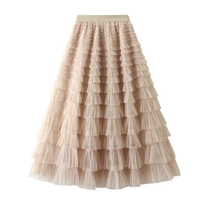 Pleated Long Mesh Cake Skirt for Women Spring Autumn Fashion