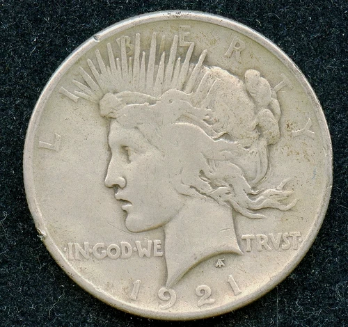 "Key Date" 1921 Peace Silver Dollar $1 Fine w/ Rim Bump