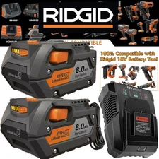 2PACK For Ridgid 18V R840085 8.0Ah Lithium Battery /Charger Rigid 18Volt R840087