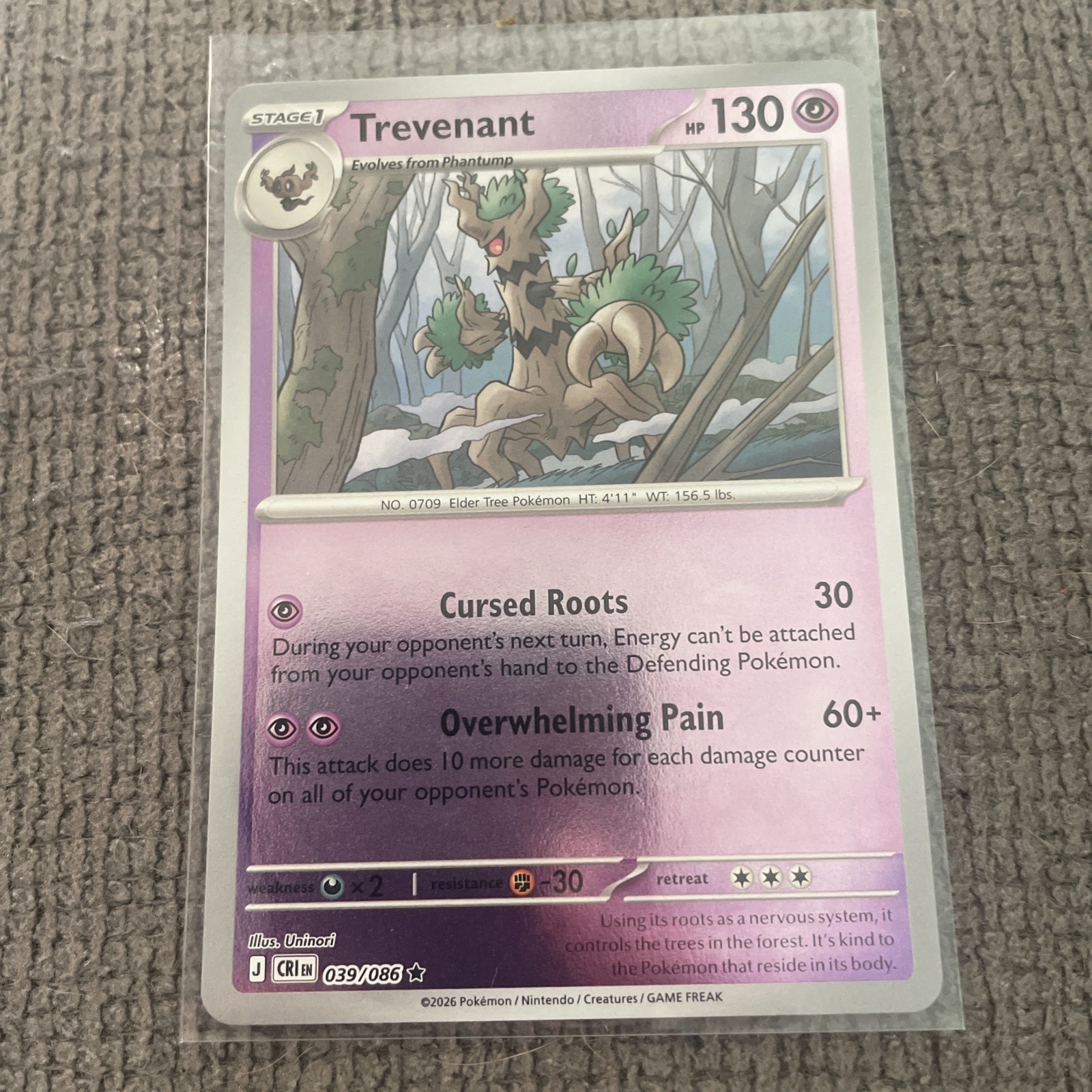Trevenant 039/086 Me04: Chaos Rising Holo Pokemon Card Reverse Holo