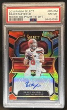 2018 Panini Select Baker Mayfield Rookie Tie Dye Prizm Auto RC #/10 Browns PSA 8