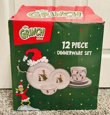 Dr. Seuss The Grinch Christmas 12 Piece Dinnerware Set Dinner Salad Plates Bowls