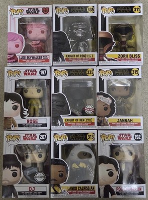 Funko Pop Bundle 9 Stück Star Wars: Luke Skywalker, Knight of Ren, DJ, Rose uvm.