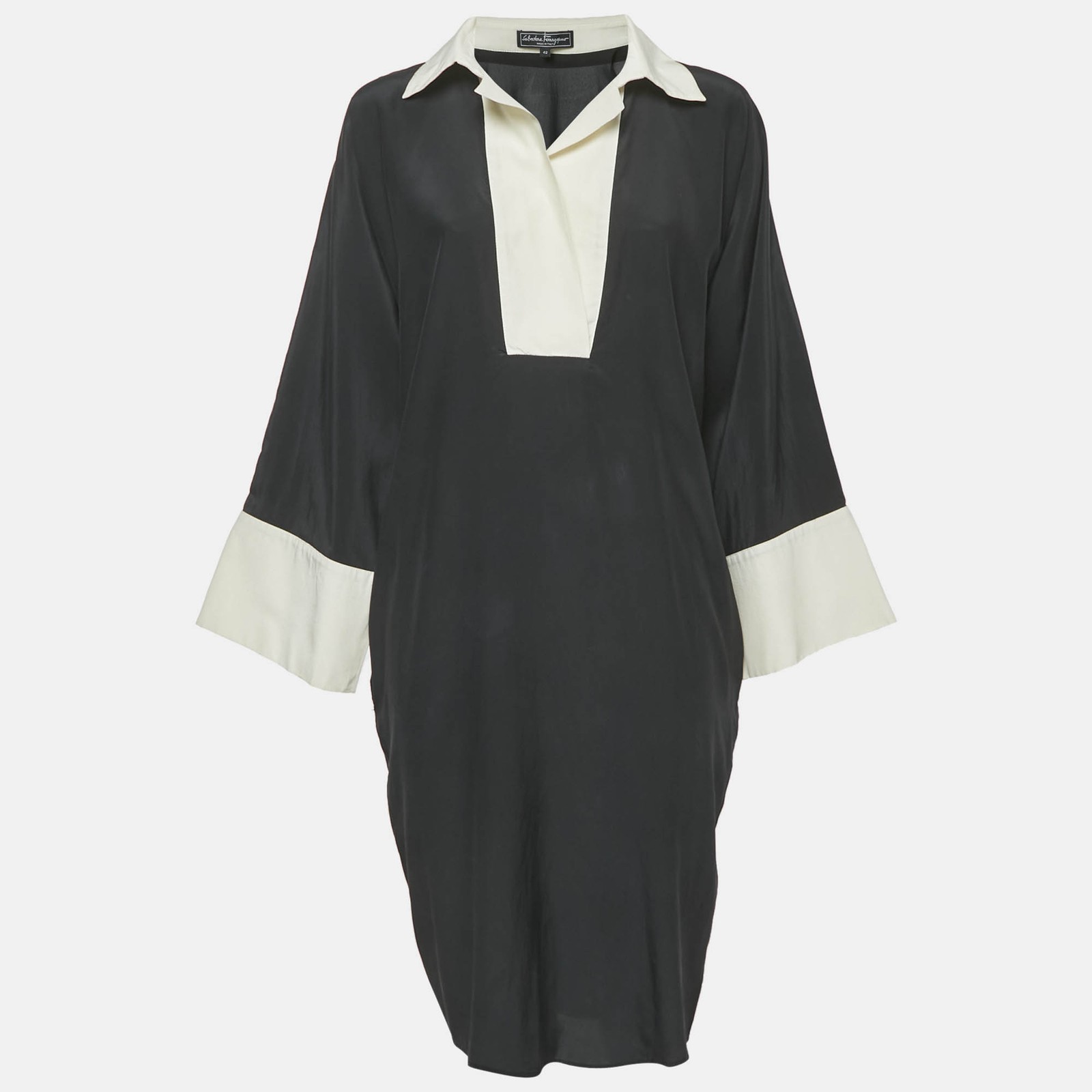 Salvatore Ferragamo Black Silk Shirt Dress M