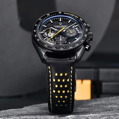 39MM PAGANI DESIGN Quartz Men's Watch Diver Leather 100M Waterproof Luminous NEW