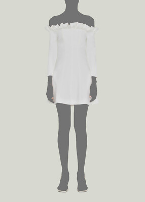 $495 Cinq A Sept Women Ivory Off-the-Shoulder Ruffle Flared Mini Dress Size 0