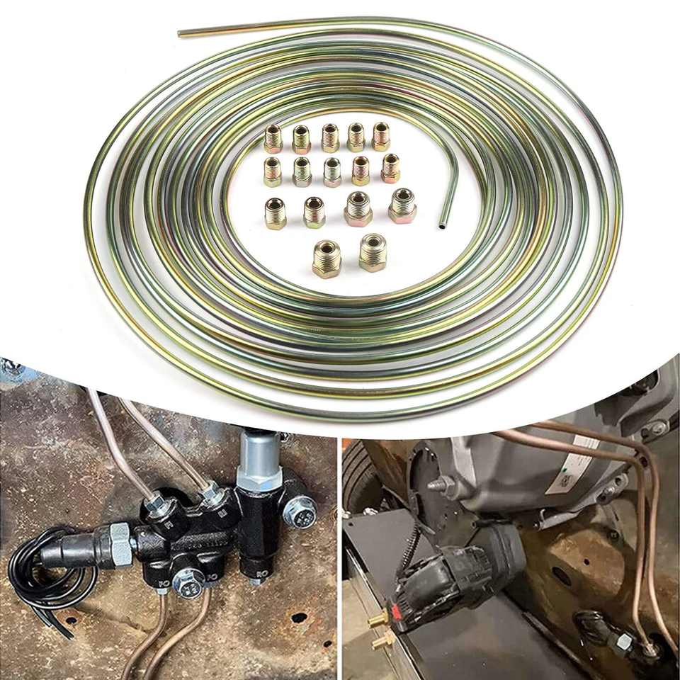 1Pcs Brake Line Tubing Kit Galvanized Steel 25 Ft. Roll Coil 3/16"OD 16 Fittings Foto 3 de 4