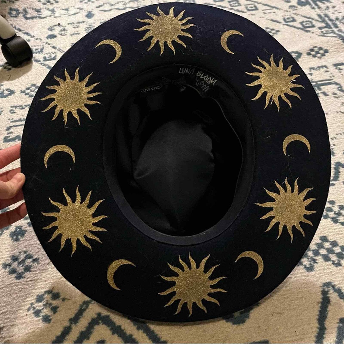 Luna Bloom Bon Navy Blue Sunshine Moon Astrology Cowboy Hat Custom Burned Rancher Blue Cowgirl Hat **western **designer  main image 4