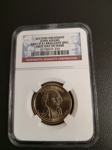 2007-D First Day Issue NGC Brilliant UNC John Adams Presidential Dollar $1 