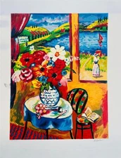 Oleg Nikulov Flower Vase With Country View H/S Limited Serigraph on Paper Art
