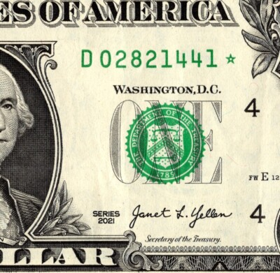 #ad 2021 D Star note Fancy Serial Number Regular Run $3.99