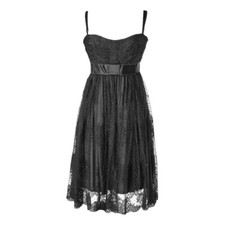 Dolce & Gabbana Bustier Ruffle Tulle Lace Black High-Waist Flare Dress IT40