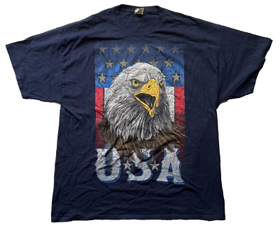 Vtg Fruit of The Loom 2XL Bald Eagle USA America Flag Cotton T Shirt Patriotic