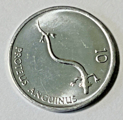 1992 Slovenia Coin 10 stotinov Proteus Salamander Lizard Animal Europe Wildlife