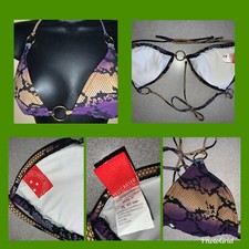 Red Carter Swimsuit Bikini TOP SZ S SNAKESKIN MULTI-COLOR GOLD RINGS