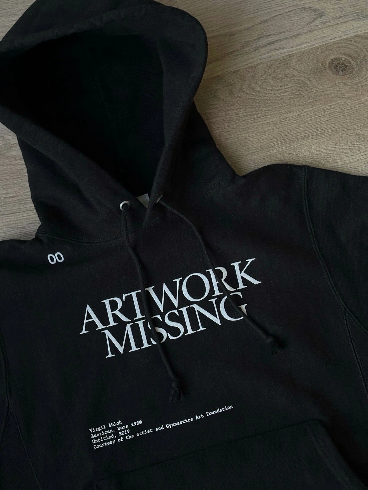 OFF WHITE Felpa con cappuccio Virgil Abloh ICA opera d'arte mancante FOS Champion tessuto inverso piccola
