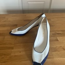 Julianelli Vintage 50s Womens Shoes 8 Peep toe Leather White Navy