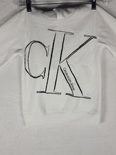 Calvin Klein Boys White And Black Logo Longsleeve Cotton Blend Hoodie Size 6