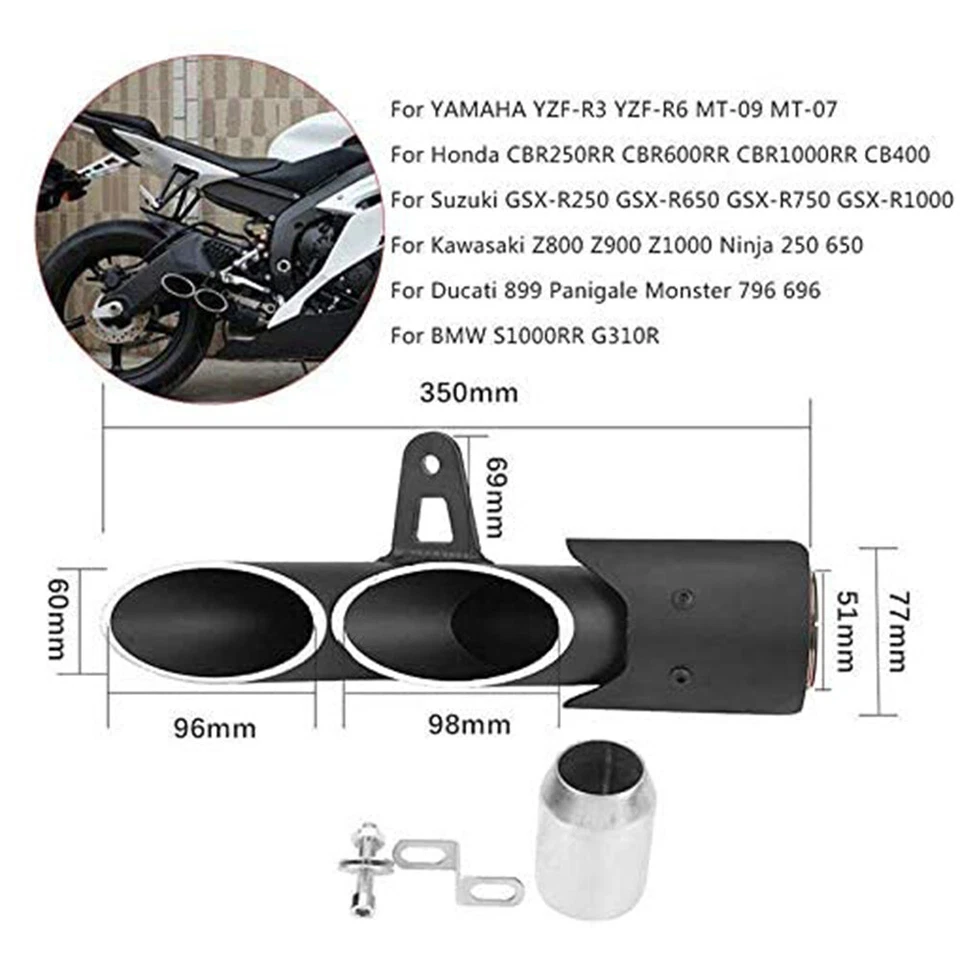 Silenciador de escape de motocicleta 38-51mm tomada dupla tubo traseiro serve para Yamaha YZF-R6 - Imagem 4 de 4