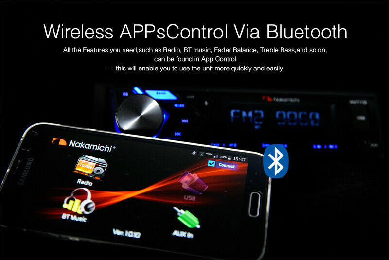 Nakamichi NQ811B Bluetooth CD USB AUX APPs Control AM/FM Car Stereo Receiver 