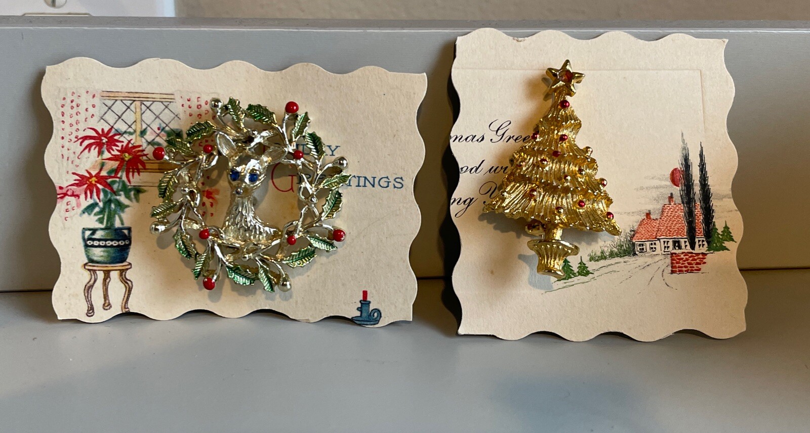 Vintage Gerry’s Brand Christmas Brooch Pin Reindeer Wreath Tree Goldtone