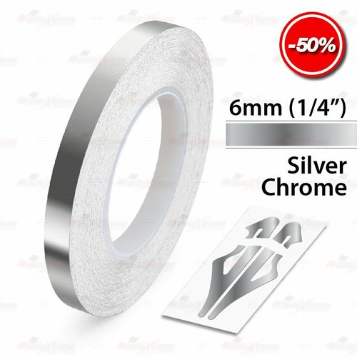 SILVER CHROME 6mm 1/4" Roll Pin Stripe PinStriping Line Tape Vinyl Car