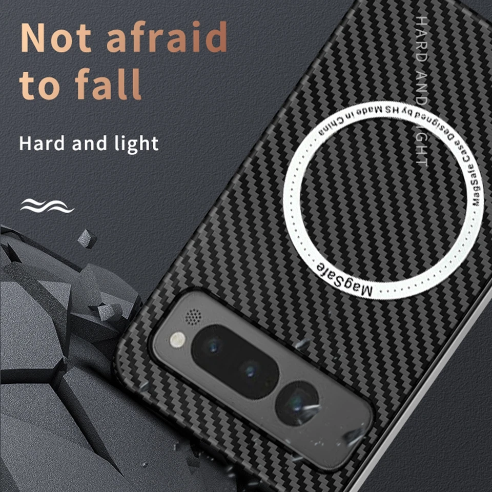 Funda Plegable Para Google Pixel Ajuste Ajustado Fibra de Carbono Textura Mag Seguro Cubierta Magnética Foto 4 de 4