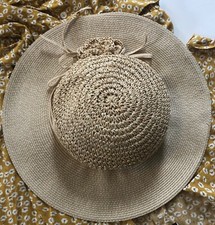 vtg Liz Claiborne Villager Sun Hat Natural Woven Floppy 3.5" Brim 80s Boho
