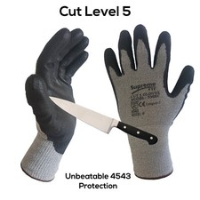 Cut Level 5 Safety Gloves EN388 4543 PU Coated XS–2XL Glass Metal Work