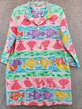 Vintage Chiha Womens Button Up Top Size Large Tropical, Fish, Starfish Buttons