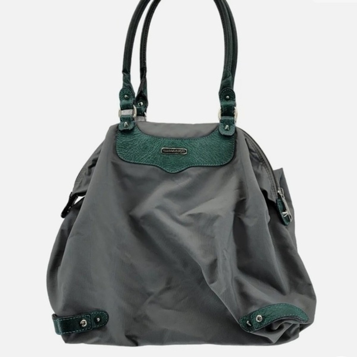 Rebecca Minkoff Nylon Tote Gray With Green Leather