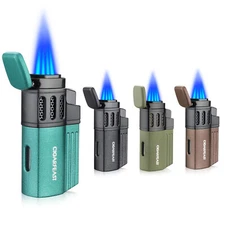Cigar Lighter 4 Jet Torch Blue Flames Refillable Butane Torch Lighter with punch