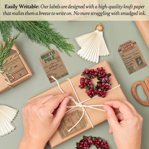 Santa Vintage 4 Designs Gift Present Tags, 2 x 3 Inches, 100 Labels on a Roll - Picture 4 of 16