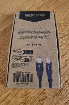 Amazon Basics USB 2.0 Druckerkabel - 6 Fuß (1,8 m) - A-Stecker auf B-Stecker - Schwarz