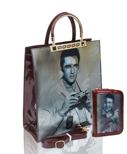 Borsa a tracolla 2 in 1 grande donna doppio manico in vernice design Elvis 3D tracolla - Foto 6 di 11