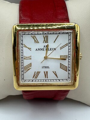 WOMENS GOLDTONE ANNE KLEIN WRISTWATCH WITH RED STRAP | eBay display picture 2